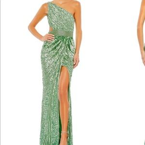 Mac Duggal Sequined Draped One Shoulder Draped Lace Up Gown Size 8